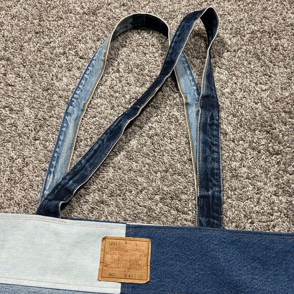 Handmade Patchwork Denim Bag Oversized Tote Shoulder Bag 16x6x14.5 Blue - Picture 2 of 11